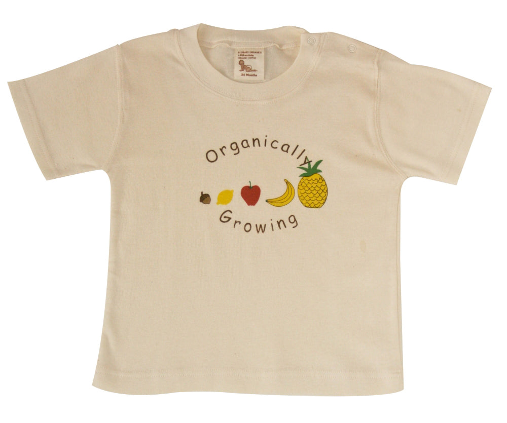Organic Baby Tee – Natural with Fruit Pattern (1–2 Years)