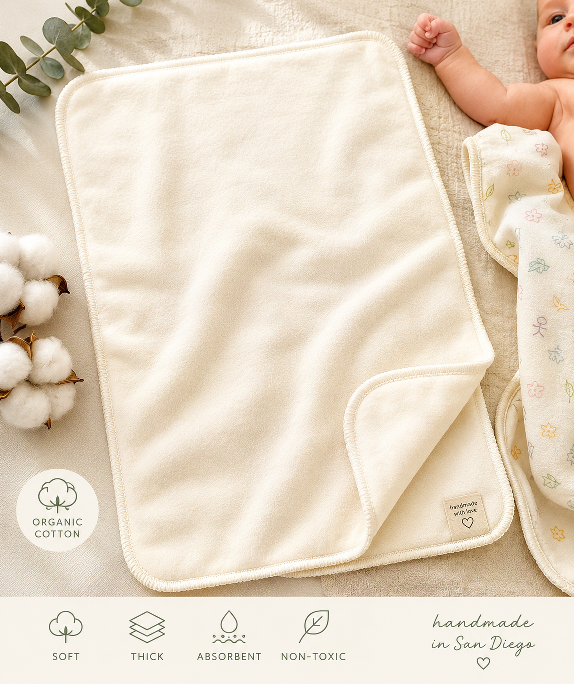 Organic Cotton Changing Pad or Burp Cloth