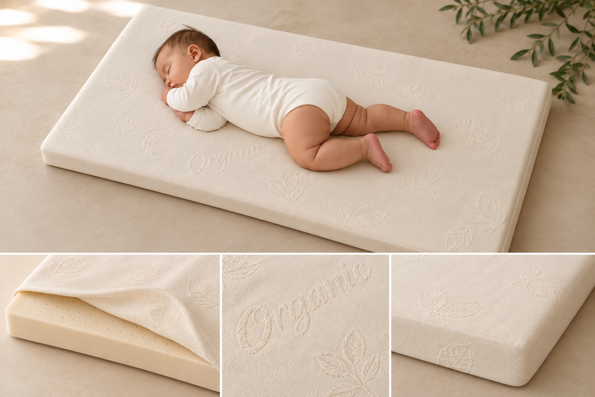 Organic Vegan Latex Baby Mattress in GOTS Certified Organic Cotton Cover - Bassinet, Changing Table & Custom Sizes