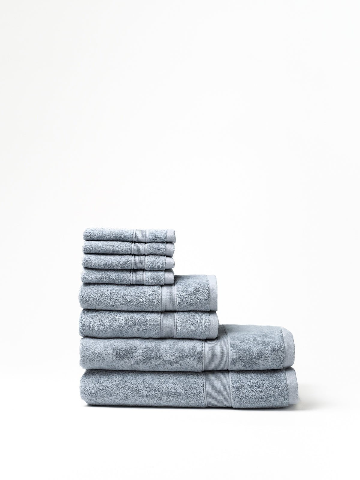 Harbor mist luxe bath towel set folded with white background |Color:Harbor Mist