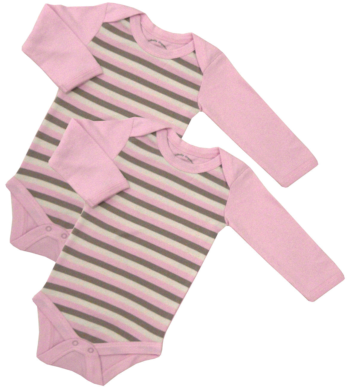 Organic Cotton Bodysuit 2-Pack – Pink/Khaki/Natural Stripe (0–3 Months)