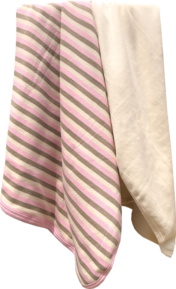 Organic Cotton Baby Blanket – Pink/Khaki/Natural Stripe