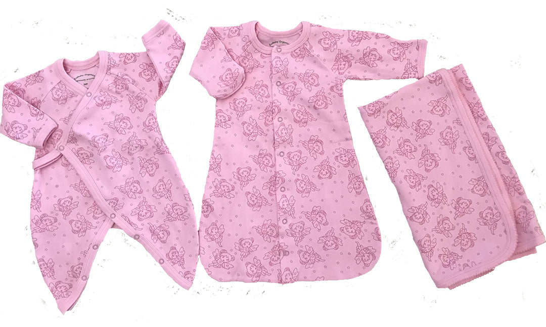 Organic Cotton Layette Set – Pink Fairy Blanket, Kimono & Gown