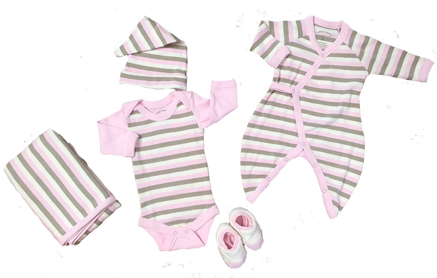 Organic Cotton Pink/Khaki Layette – Striped Collection