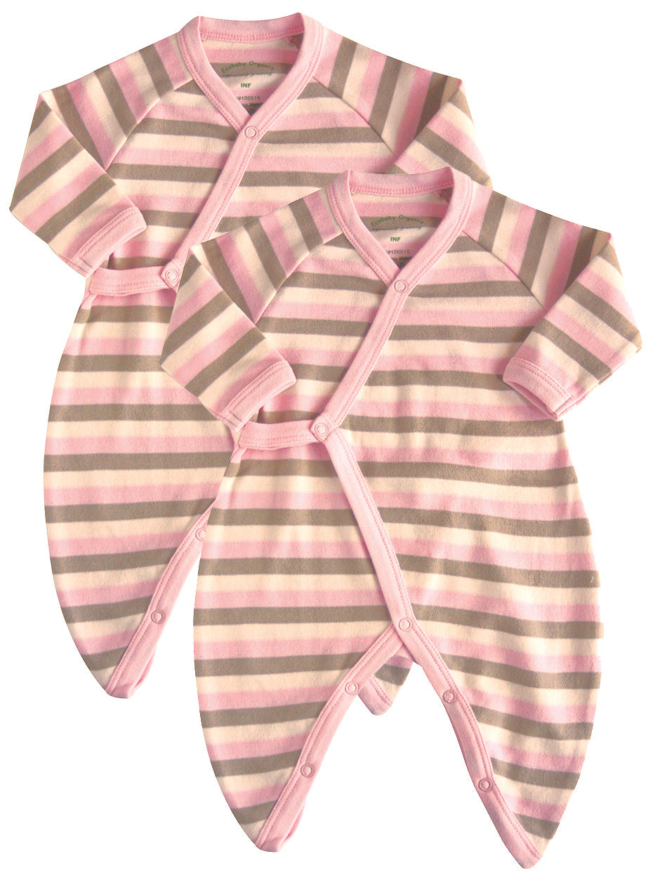 Organic Cotton Kimono 2-Pack – Pink/Khaki/Natural Stripe (0–6 Months)