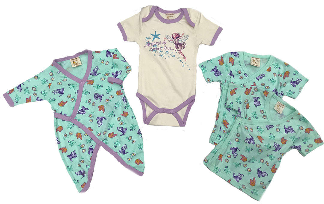 FAIRY ONESIE, KITTY KIMONO, 2 SIDE SNAP TEE SHIRTS - SET