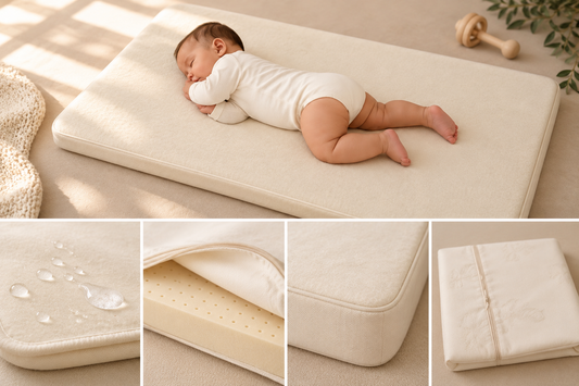 Organic Latex Baby Mattress in Eco Wool + Organic Cotton Cover - Bassinet, Changing Table & Custom Sizes