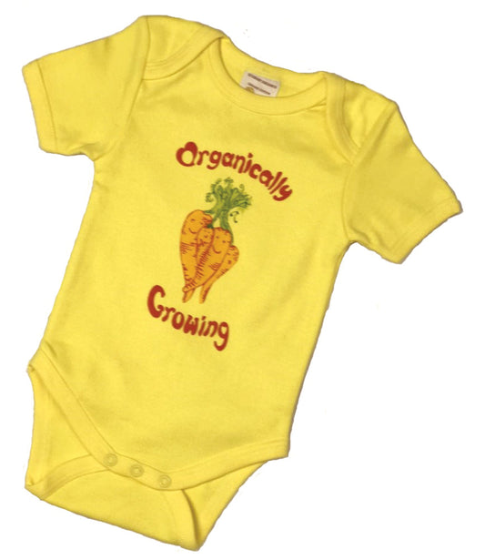 Yellow Carrot Organic Cotton Short Sleeved Onesie/Bodysuit – Organically Growing - 6-12mo