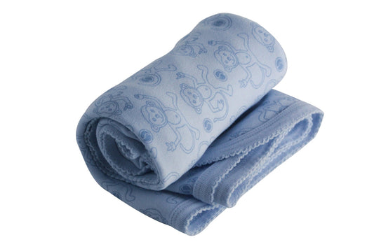Organic Cotton Receiving Blanket – Blue Monkey or Pink Fairy Pattern