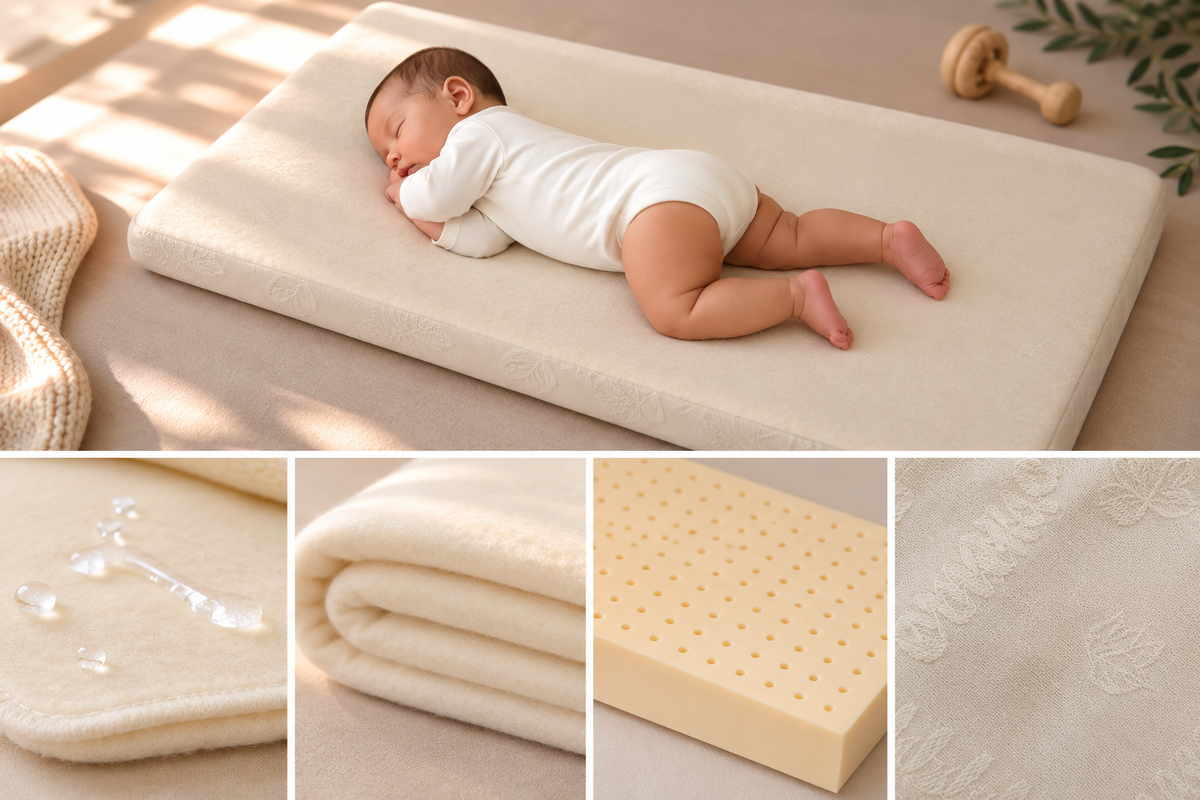 Organic Latex with EcoWool Top Baby Mattress in Moisture Resistant Wool & Cotton Cover for Bassinet, Changing Table & Custom Sizes