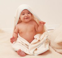 Organic Cotton Hooded Towel – Lavender Stripe Trim