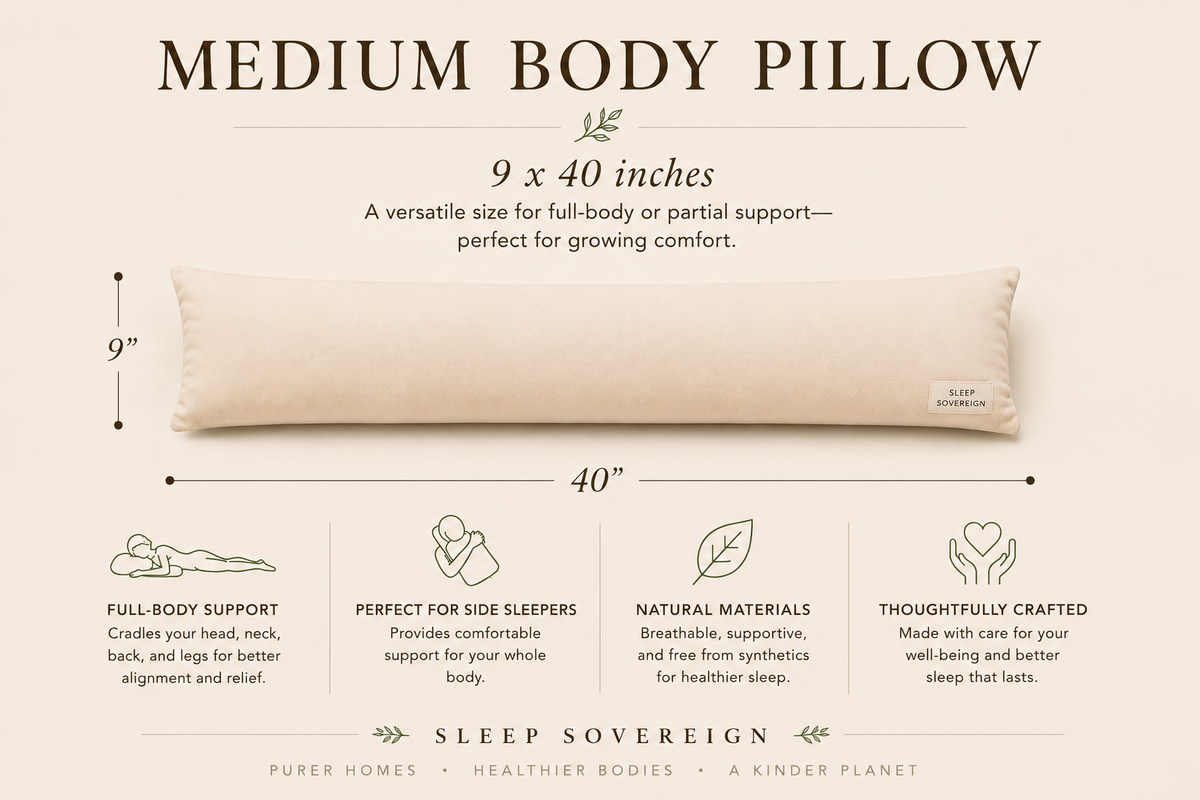 Moldable Natural Body Pillow - Kapok, Wool Down, or Shredded Latex