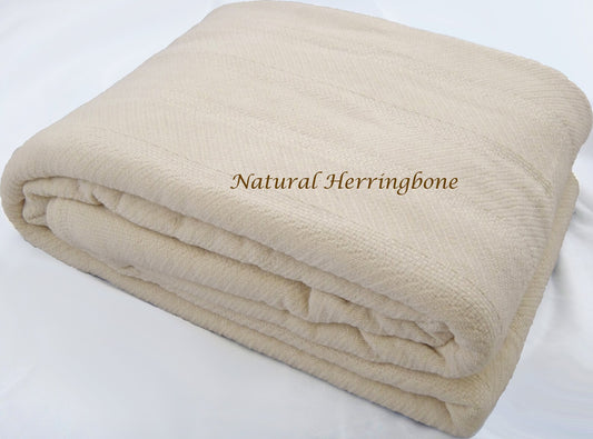 Organic Cotton Chenille Herringbone Blanket - Undyed Natural Cotton