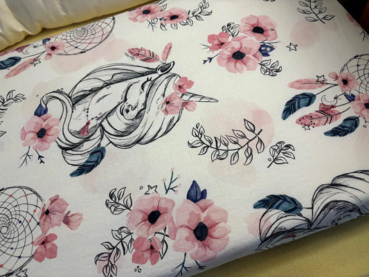 Organic Cotton Floral Unicorn Fitted Sheet – Mini Crib Size