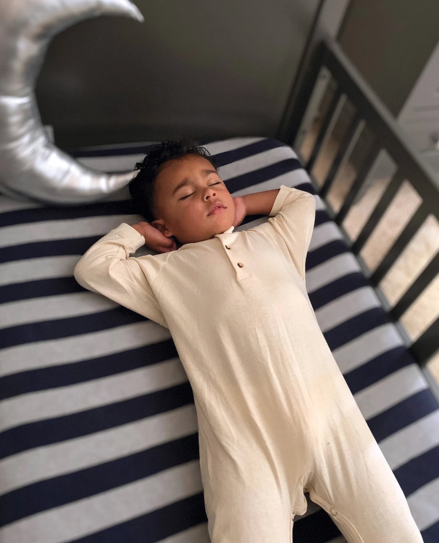Organic Cotton Footie – Sage Stripe or Natural
